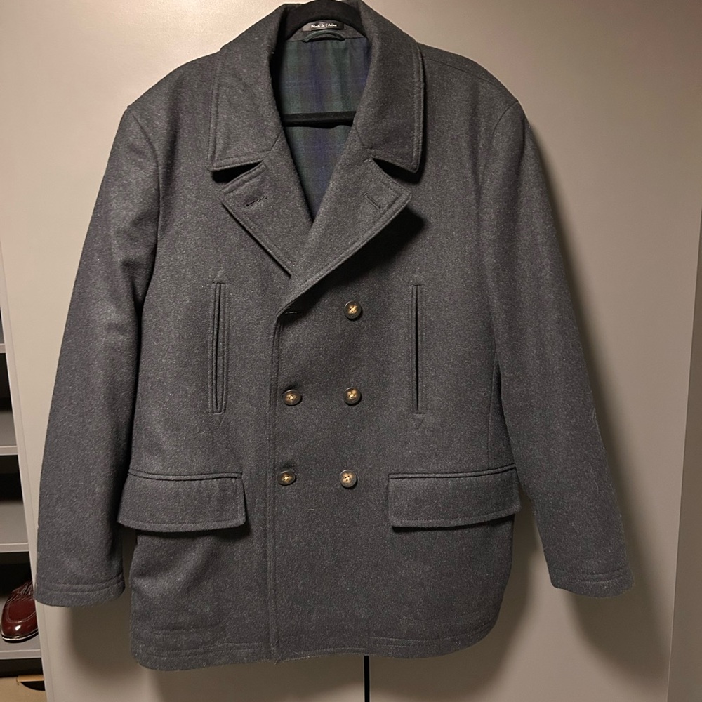 Lauren Ralph Lauren BLACK Wool Blend Coat Men's XL Double Breasted Overcoat